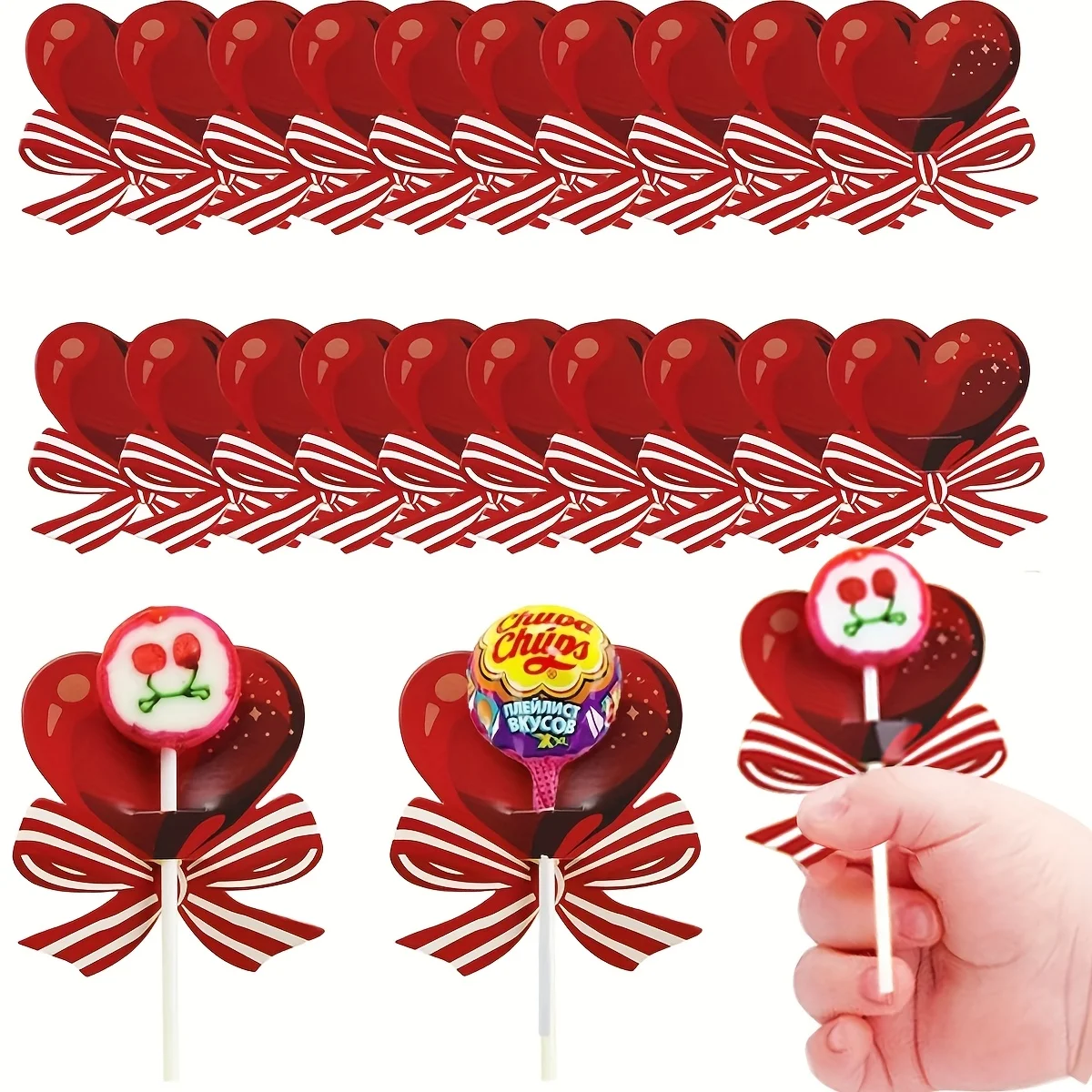 50 Stück roter herzförmiger Lutscher-Karton, Papierbonbons-Dekorationen für Valentinstag, Hochzeit, Geburtstag, Jahrestag