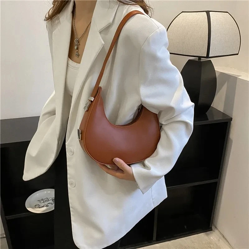 Underarm Tote Bags for Women Luxury Half Moon Hobo Bag Lady Brand Shoulder Bags PU Leather Armpit Clutch Handbag and Purse