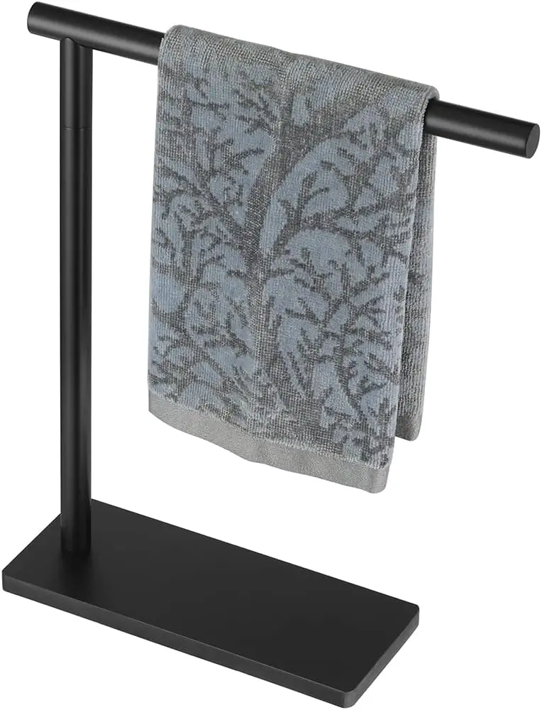 

Hand Towel Holder Stand Black, Modern Tree Rack Free Standing for Countertop with 12 Inch Bar, 304 Stainless Steel Matte Black