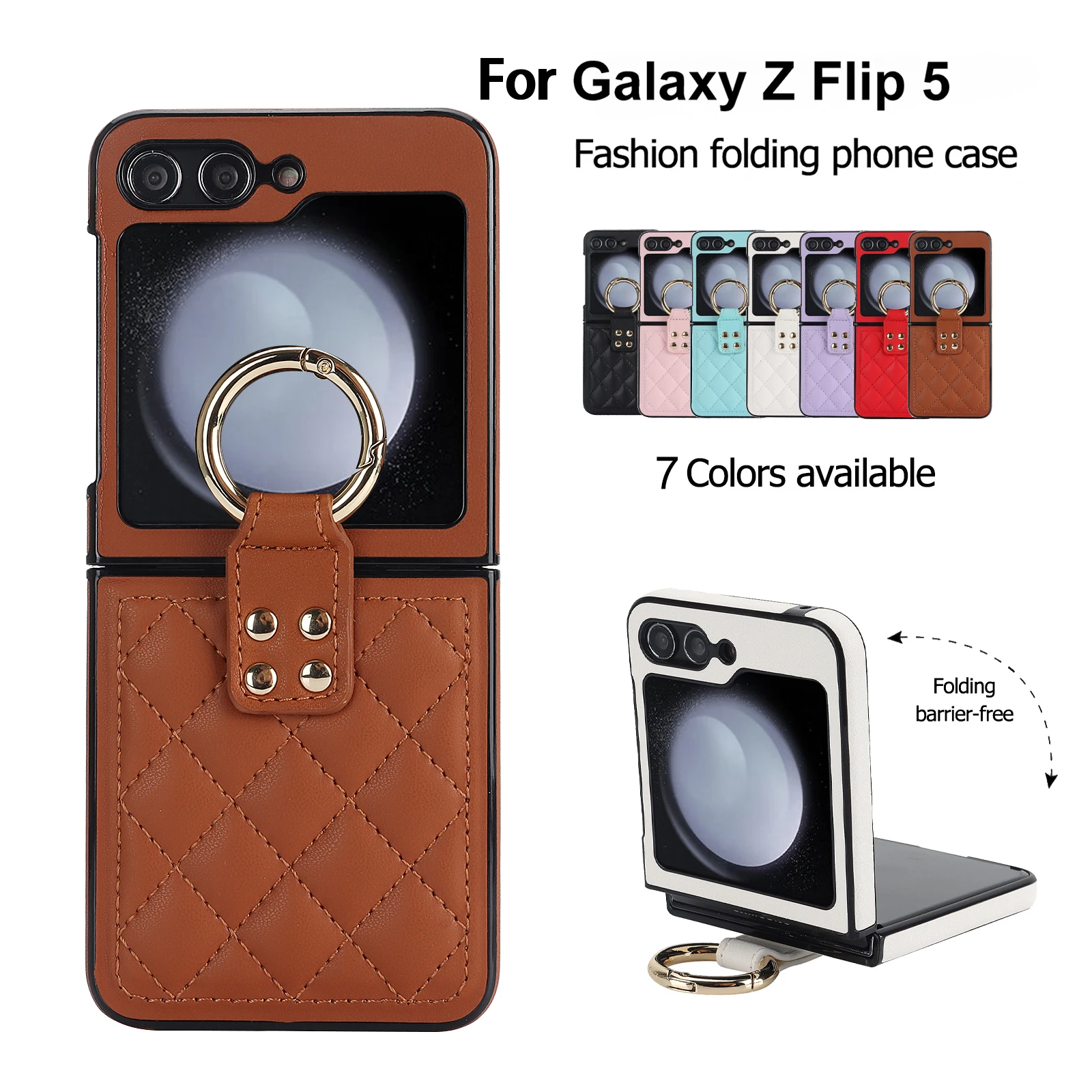 

Luxury PU Leather Ring Buckle Holder Phone Case For Samsung Galaxy Z Flip 6 5 4 3 5G Flip6 Flip5 Shockproof Phone Cover Fundas