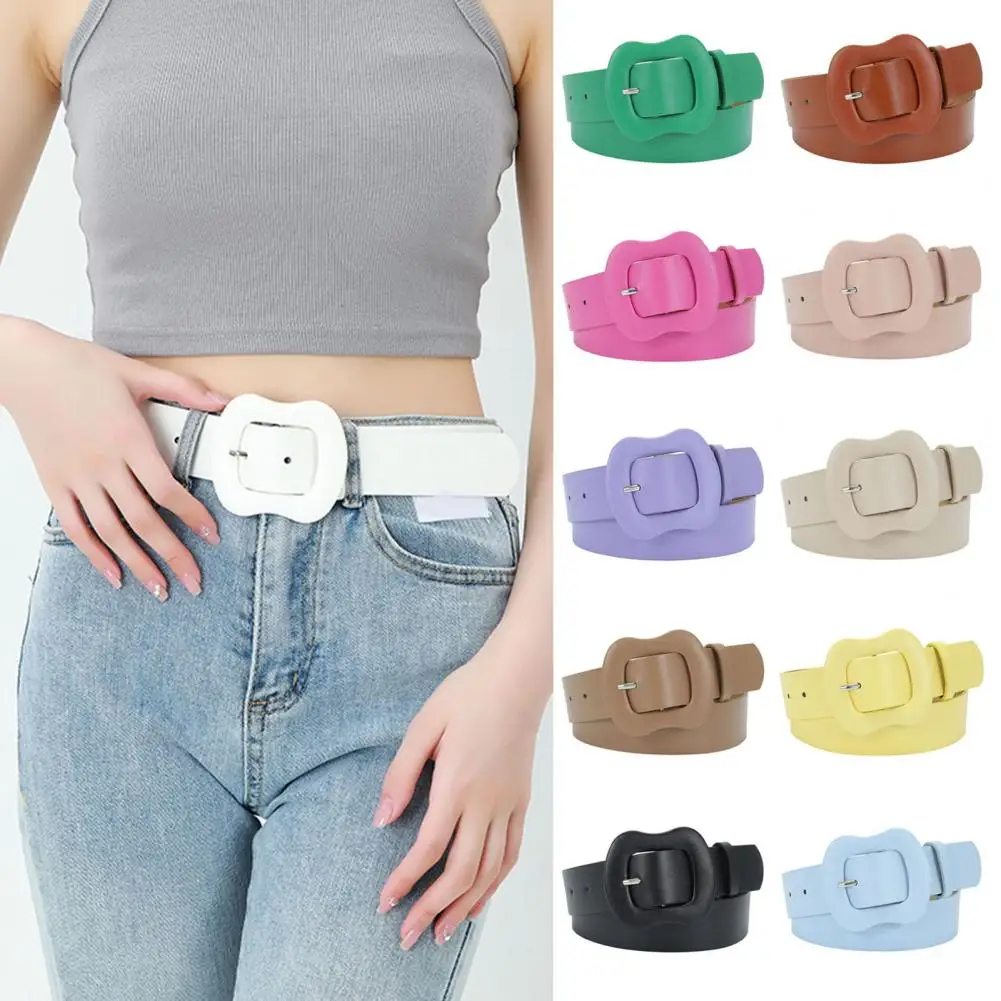 

Covered Buckle Belt Women Solid Color Belt Adjustable Length Women's Belt with Gourd Buckle Faux Leather for Fashionable