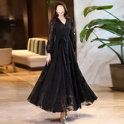 Spring Long Flying Sleeve Slim Zipper Chiffon Dress Formal Occasion Dresses For Women 2024 New Casual Clothes For Women Summer