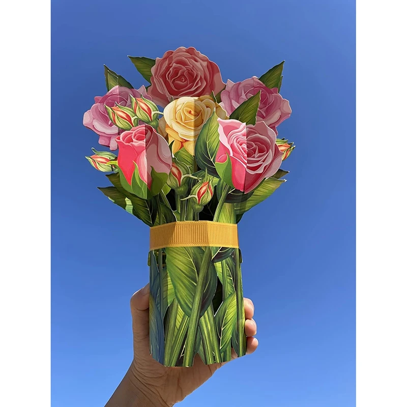 Paper Popup Cards, Rose Flower Bouquet 3D Popup Greeting Cards For Mom Mothers Day Greeting Cards All Occasions