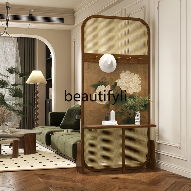 

French retro home screen partition living room solid wood facing door shelf porch mobile home door occlusion