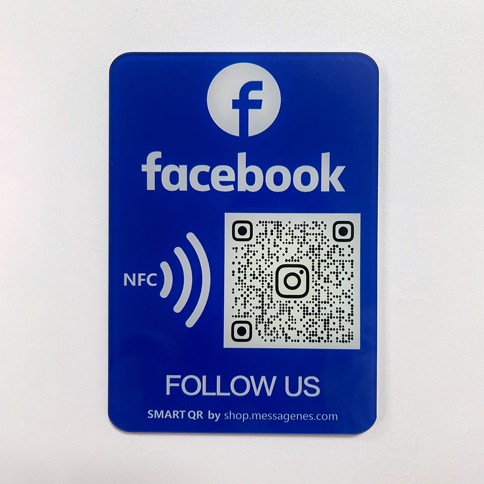 Follow US on Facebook Plaque Custom Acrylic Social Media Sign NFC Tap QR Code Sign Google Review Instagram Card Business Display