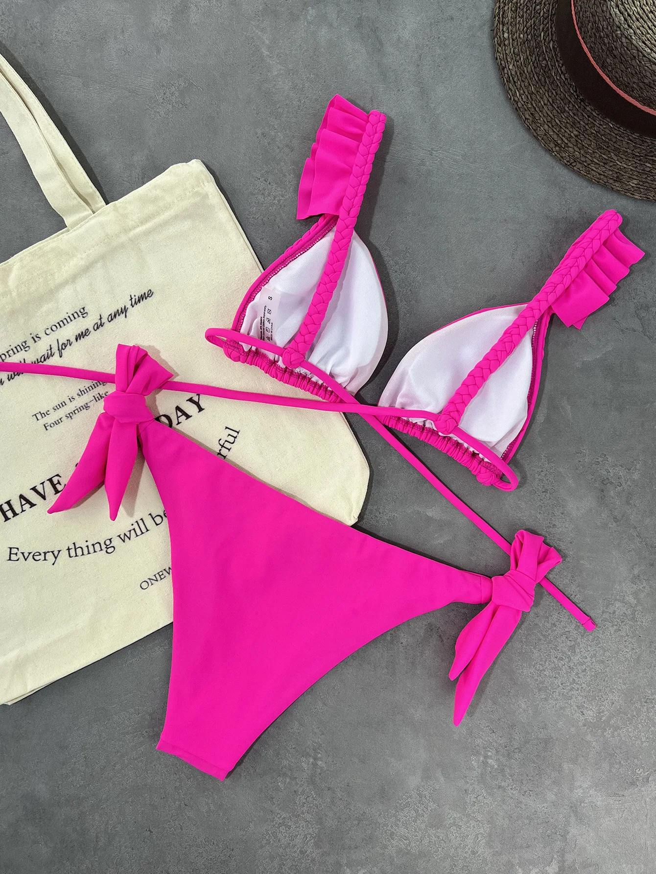 セクシーな固体ツーピース水着女性ビキニセットローズレッド水着水着 2025 新しい Biquini 女性のビーチウェア