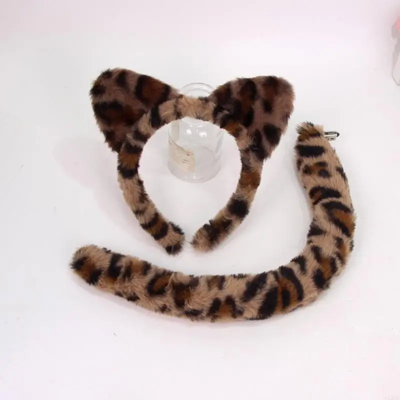 L5YC Accessori per giochi ruolo per animali Set coda per fascia per orecchie gatto per servizi fotografici