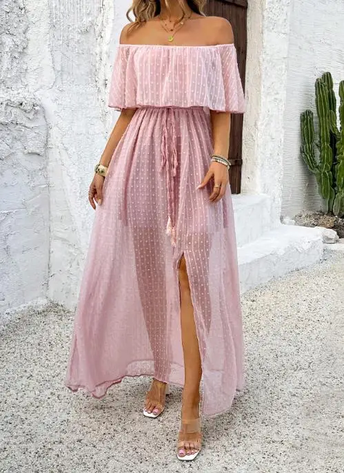 2025 primavera/verão nova moda feminina casual elegante cor sólida vestido de ombro único roupa feminina