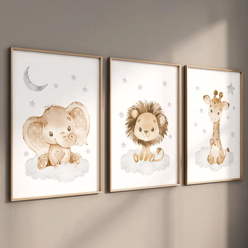 Elephant Giraffe Lion Custom Baby Name Nursery Wall Art Canvas Painting Nordic Posters And Prints Pictures Kids Room Home Decor