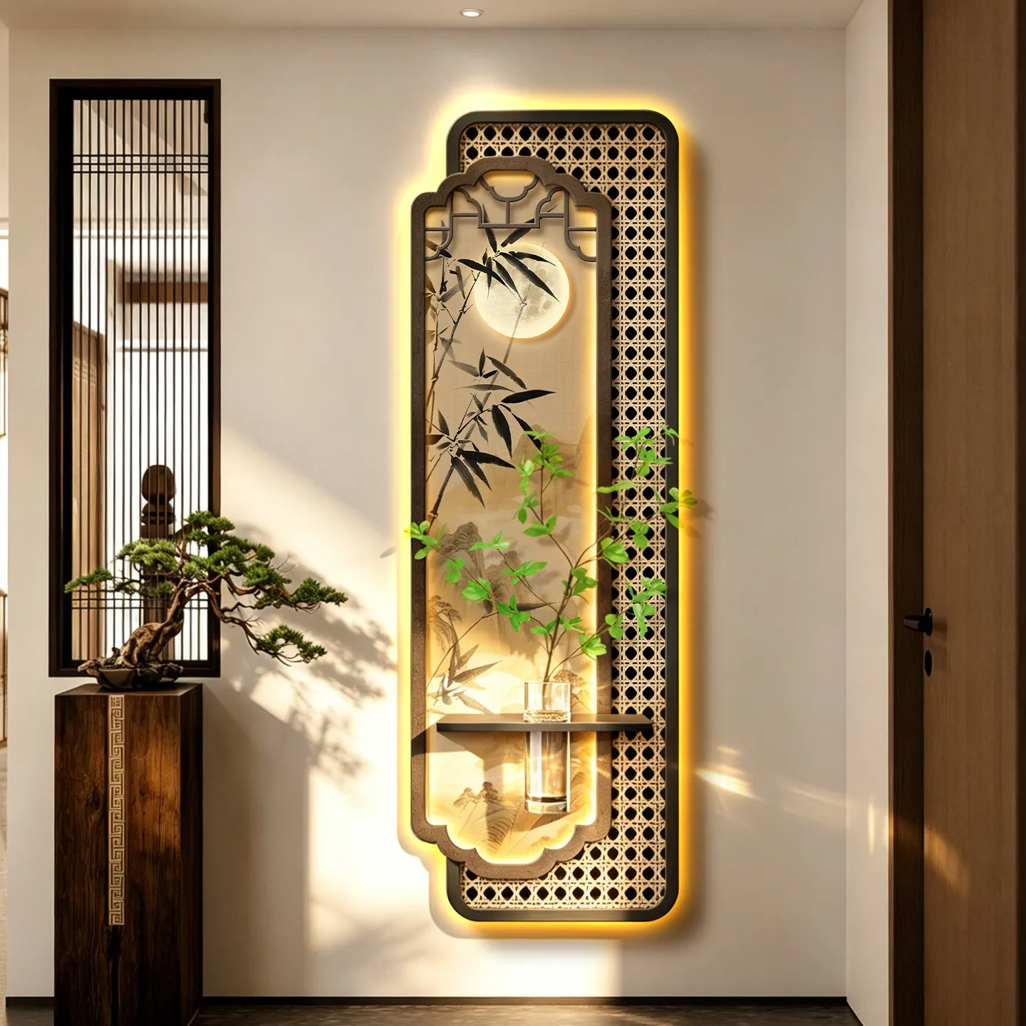 Chinese ancient style entrance decoration painting 2026 new entry wall hydroponic green plant hanging painting atmosphere light