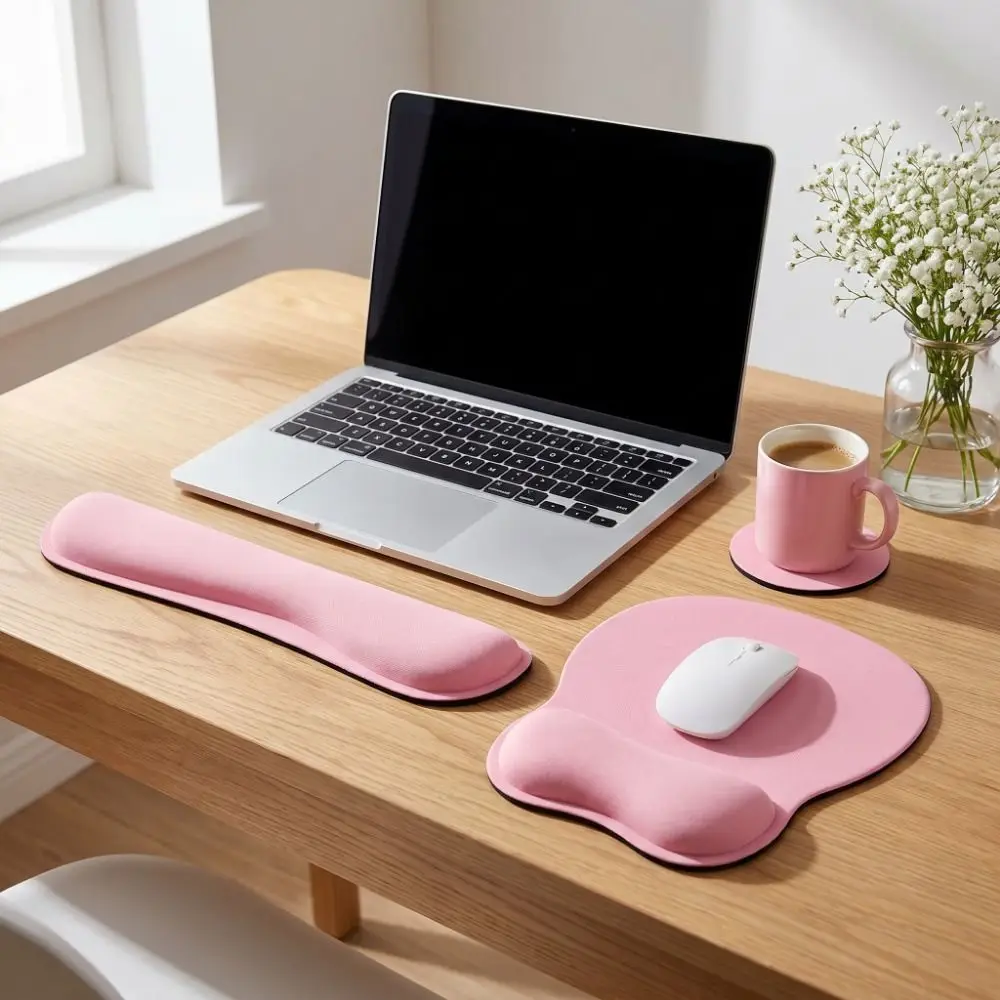 3Pcs Comfortable Keyboard Wrist Rest Set Soft Non-Slip Base Wristband Mouse Mat Hand Rest with Wrist Rest Keyboard Hand Cushion