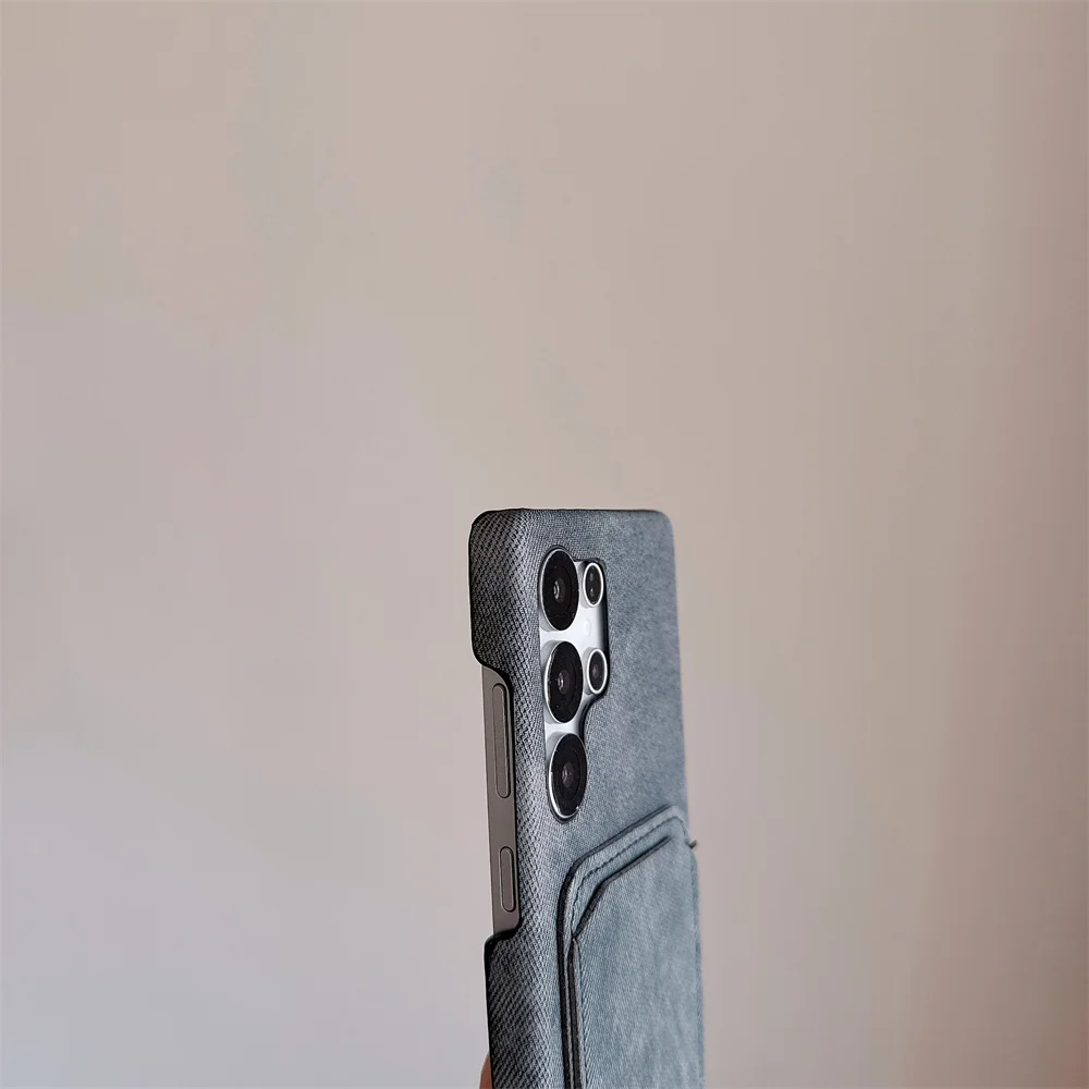 S26 Ultra Retro Stylish Card Slot Holder Phone Case for SamSung Galaxy S25 S24 S23 Girly Jeans Washed Denim Fabric Wallet Cover