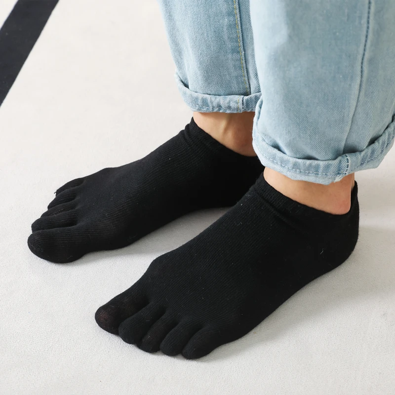 5 Pairs/lot Summer Men Five Finger Socks Black White Gray 100% Cotton Breathable Split Toe Boat Socks Outdoor Sports Socks