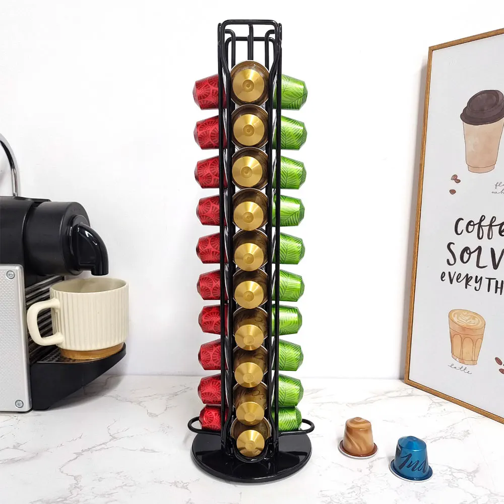 

Coffee Capsules Holder 40 Capsules Holder Chrome Plating Rotatable Display Capsule Rack Stand Storage Shelves