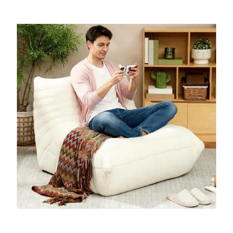 High Density Foam Bean Bag Sofa Chair for Bedroom in Cream White Color