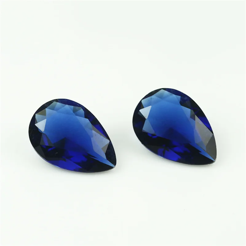 

100pcs 3x3~10x10mm Pear Shape Loose Stone Blue Color Glass Synthetic Gems For Jewelry DIY Stone