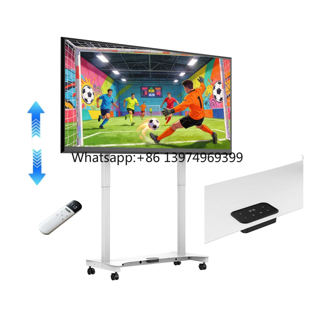 Modern Electric Height Adjustable Tv Motorised Lifter with Wheels Remote Control TV Trolley Cart Mobile TV Mounts & Carts
