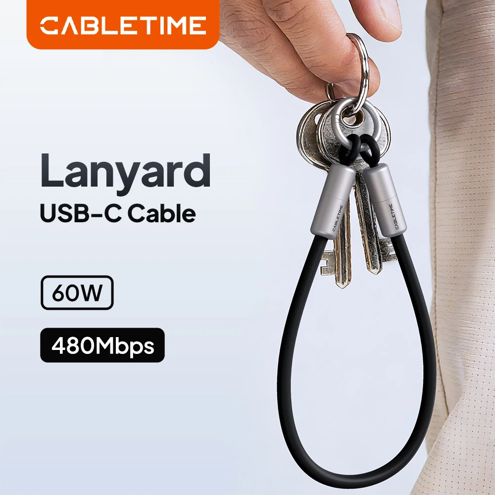 

Кабель CABLETIME USB C 60 Вт, кабель-ремешок, кабель для быстрой зарядки, скорость передачи данных USB 2.0 480 Мбит/с, брелок для ключей, 25 г, для iPhone, Samsung