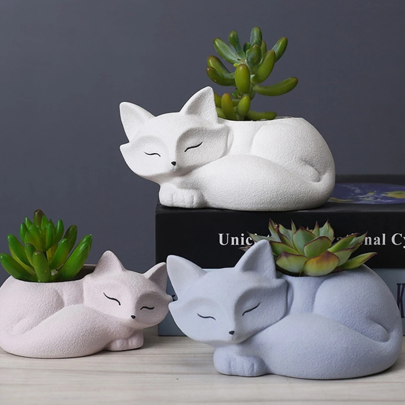 3D Animals Little Fox Concrete Silicone Pot Mold Succulent Flowerpot Clay Cement Plaster Molds DIY Home Garden Flower Pots Mould