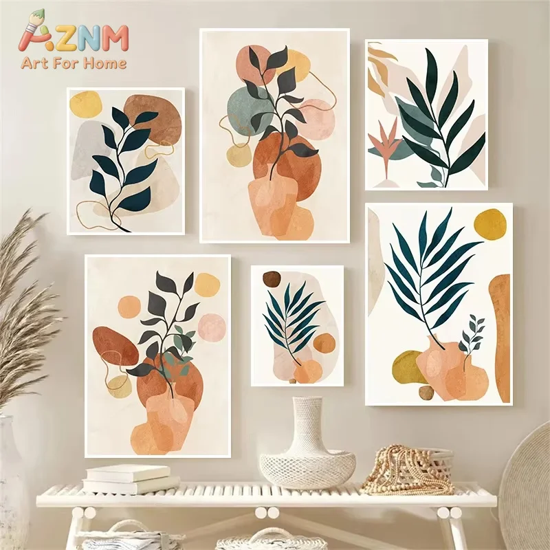 1PC Modern Morandi Color Tropical Plants Canvas Painting And Prints Poster Wall Art Pictures for Living Room Home Decor