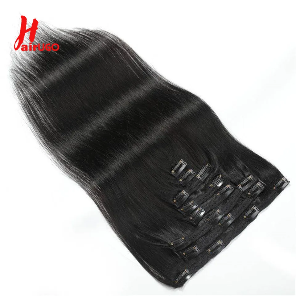 HairUGo Brazilian Human Hair Clip In Extension Straight Brazilian Non-Remy Human Hair 8 Pieces/Sets Full Head 120G Clip In Hair