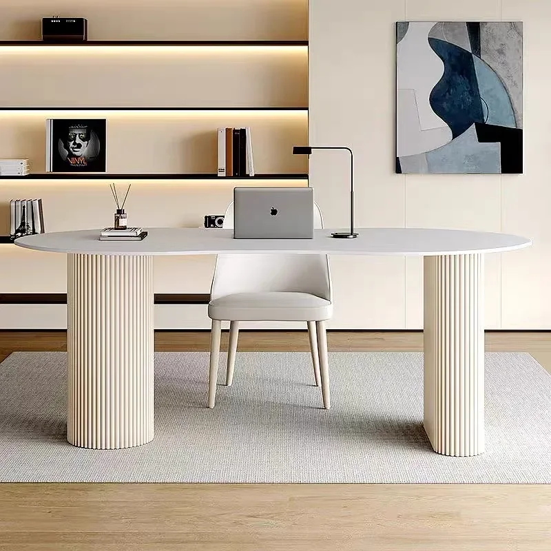Modern Light Luxury Roman Peninsula Desk Simple Household Slate Computer Table Cream Style Balcony Leisure Desk