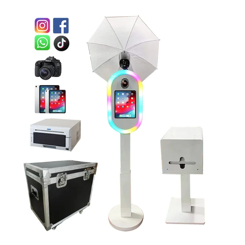 Cabine fotográfica espelhada para Ipad com flash e guarda-chuva Quiosque de selfie Dslr iPad Photobooth Shell para eventos