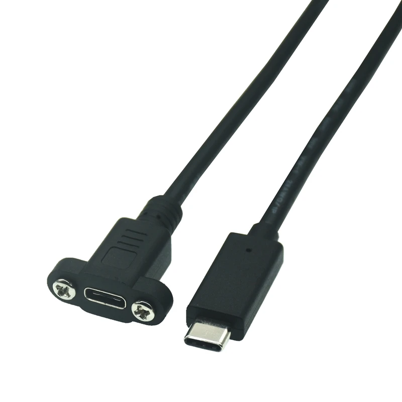 0.3m 0.2m 1M 0.5M Panel Mount Type-C USB-C Male To Female Extension Cable With Screw Hole Lock Connector Cable Spacing 18mm