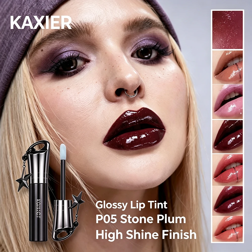 Kaxier Glossy Lip Glaze Mirror Tint Longlasting Shiny Lip Gloss Non Sticky Hydrating Halloween Makeup Pendant Daily Lip Cosmetic