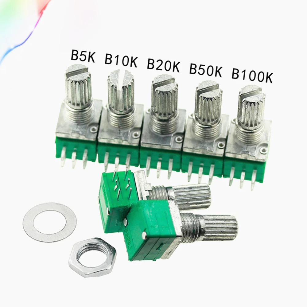 5PCS B5K B10K B20K B50K B100K RK097G Audio Amplifier Sealed Dual Potentiometer 15mm Shaft 6pins WAVGAT Free shopping