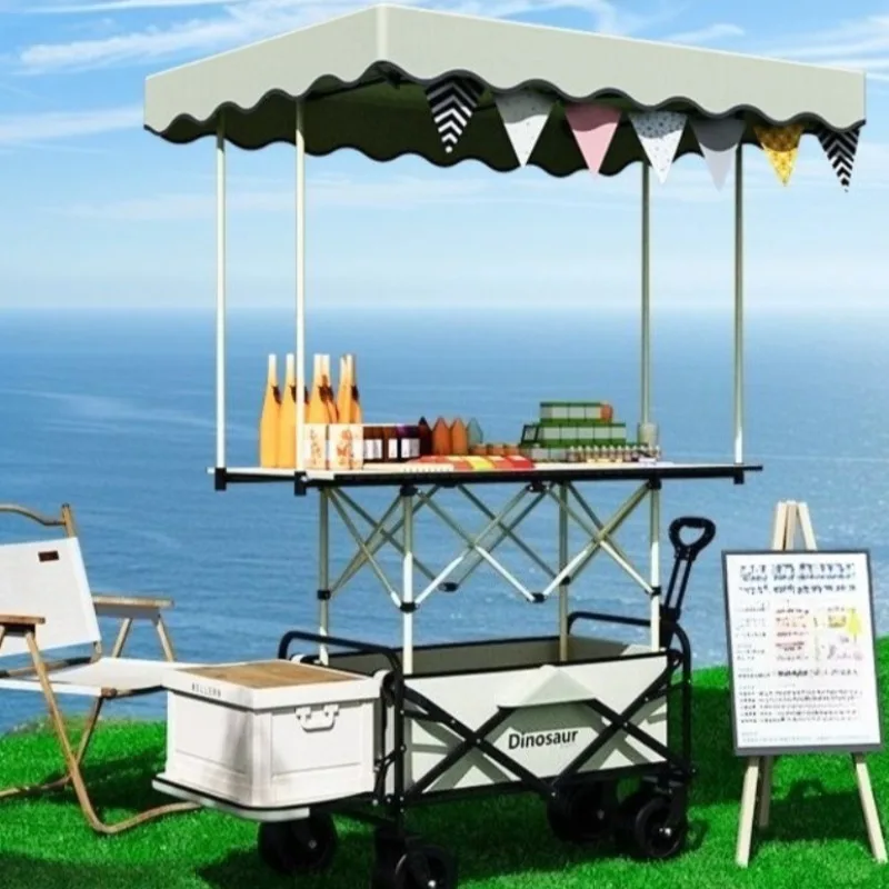 Folding Outdoor Camping Trolley Sunshade Portable Detachable Durable Storage Picnic Trolley Removable Camping Small Tools