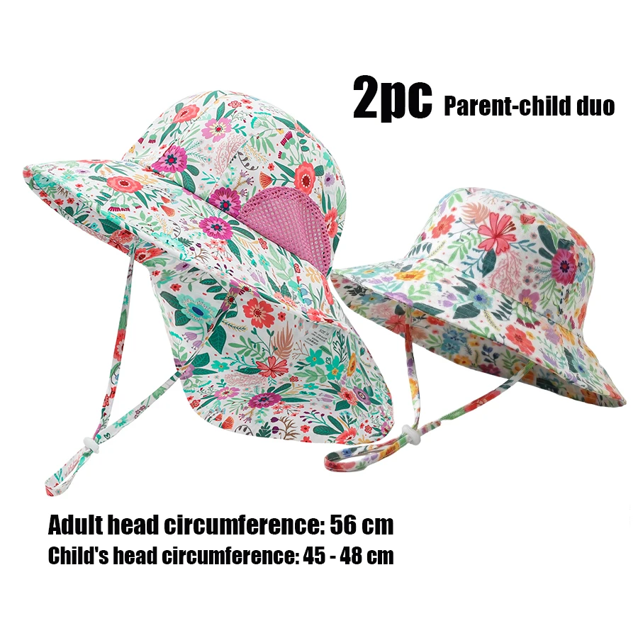 2 sets of parent-child sets. Adult and child digital printing adjustable sun protection neck cap for headwear. Sunshade cap