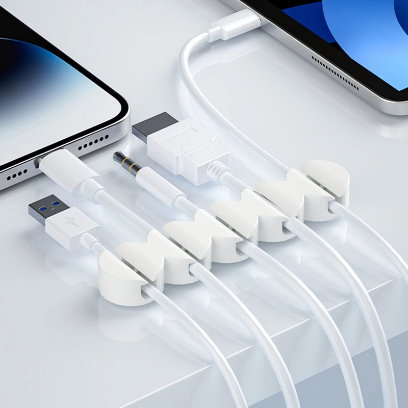 2Pcs Creative Punch-free Desktop Cable Manager Self-adhesive Data Cable Network Cable Computer Mouse Headphone Cable Winder