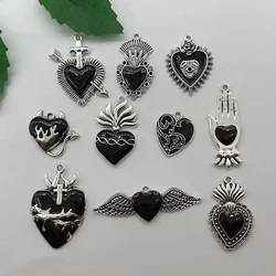 10pcs New Dark Big Heart Enamel Charms Gothic Retro Style Fashion Romantic Pendants For Making Handmade DIY Jewelry Accessories