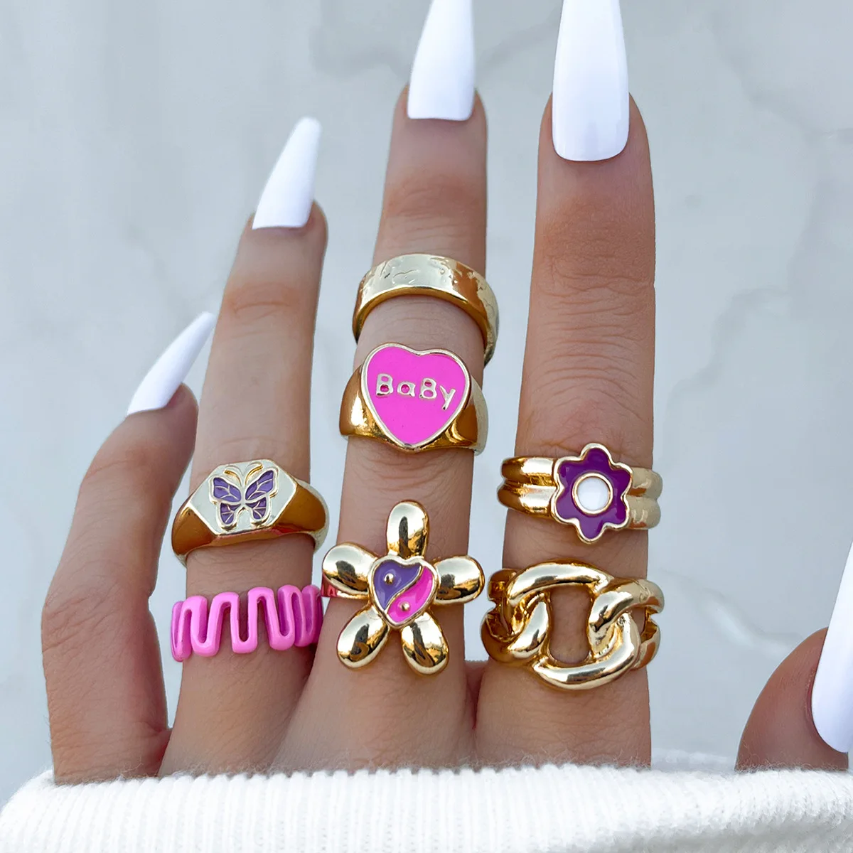 Bohemia Geometric Colorful Enamel Kunckle Ring Set For Women Butterfly Heart Sign Finger Ring Female Daily Jewelry