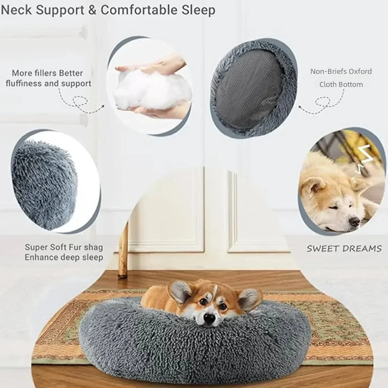 Round Cat Beds House Soft Long Plush Best Pet Dog Bed For Dogs Basket Pet Products Cushion Cat Bed Cat Mat Animals Sleeping Sofa