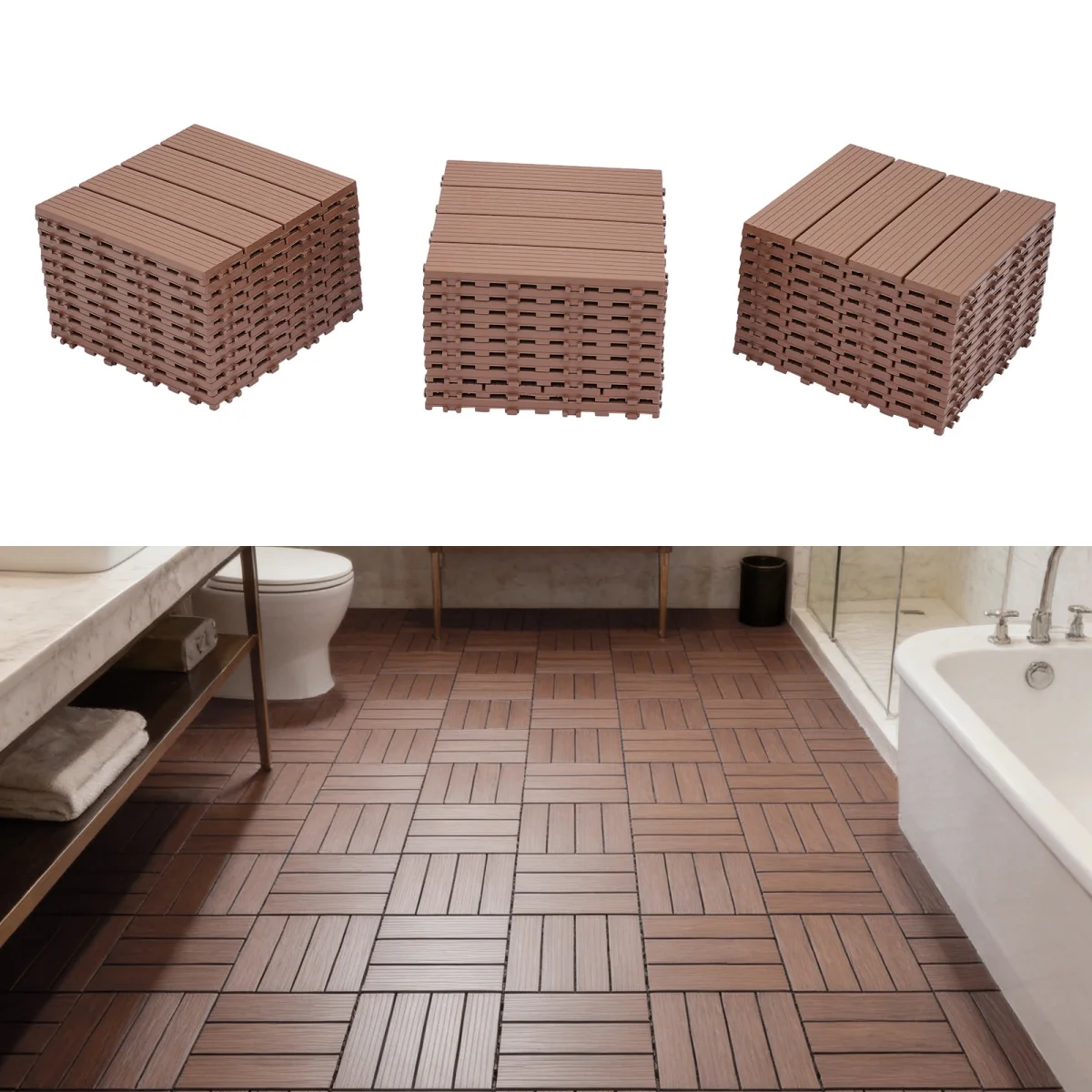 30Pcs 12x12 Inch Interlocking Outdoor Deck Tiles Waterproof Wood Look PVC Flooring Tiles Anti-Corrosion Anti-Slip Patio Balcony Courtyard Floor Tiles Easy to Install