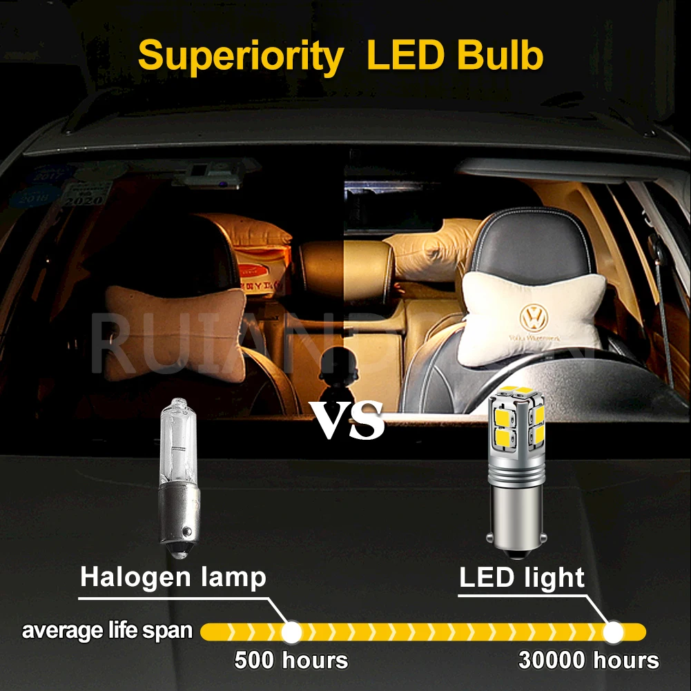 CANBUS BA9S BAX9S BAY9S LED Reverse Parking Light 12V 24V 3W 3030 SMD 6000K White Car Turn Signal Dome Marker Light 2Pcs