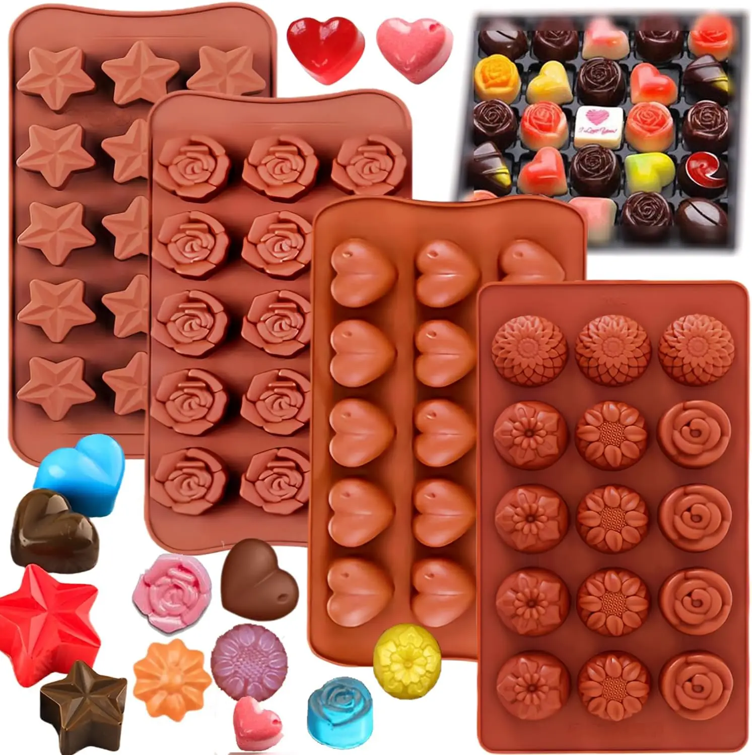 

4 Pack Chocolate Molds Silicone Flowers Fondant Cake Candy Mould Wedding Cake Decorating Tools Sugarcraft Baking Accessories