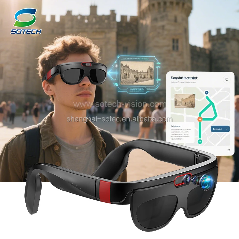HD Display Dual-eye Diffractive Waveguide AR Glasses 854x480P/60Hz 8MP Camera Noise-Canceling Mics 50-80