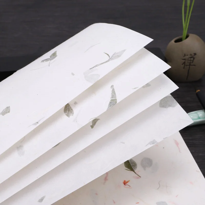 Thicken Print Rice Paper Tea Flower Plant Fiber Handmade Yunlong Half Ripe Xuan Paper Calligraphy Painting Art Letterhead Papier