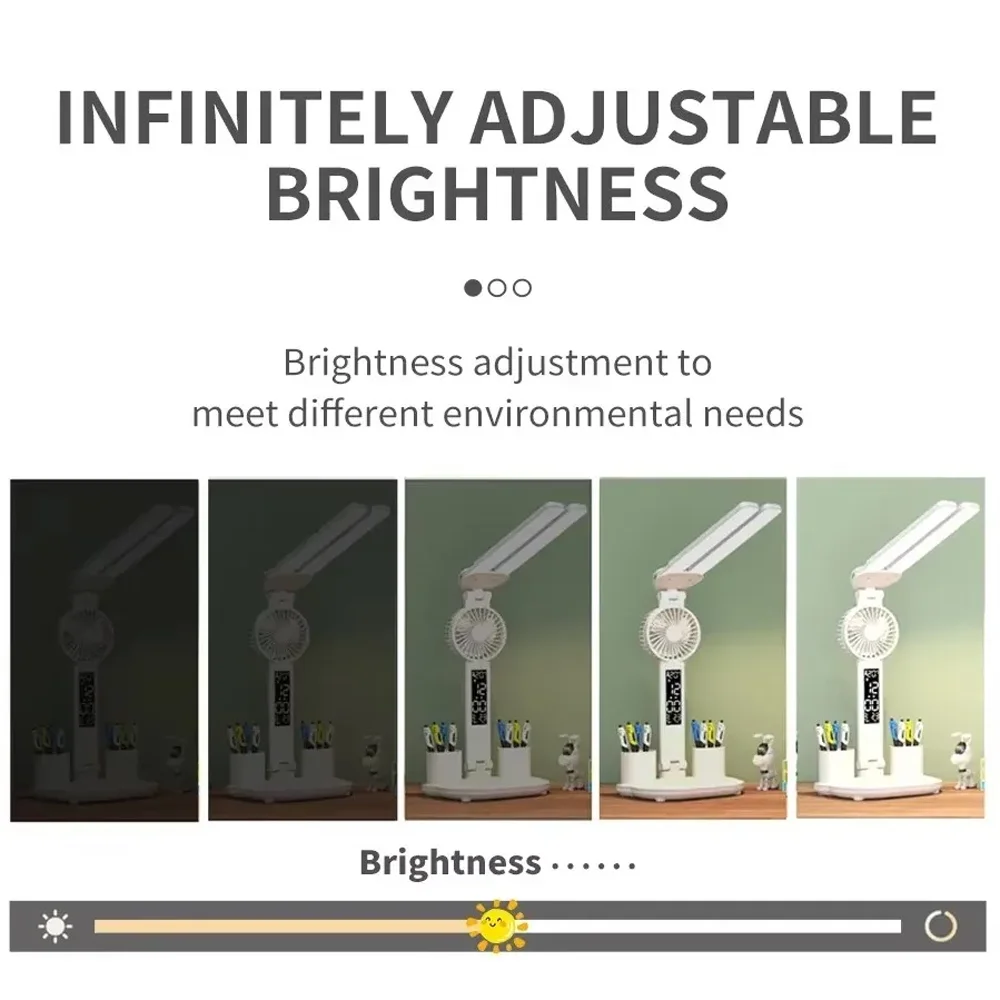 Double Headed Desk Lamp Eye Protection With Fan Table Lamp LED Rechargeable Dimmable Smart Display For Study Reading Night Light