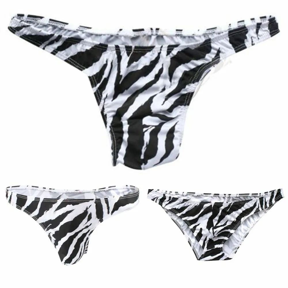 Men's SwimwearPrint Breathable Thong Underwear Bikinis Low Waist Men's Fun Triangle Sexy Underpants Polyamide