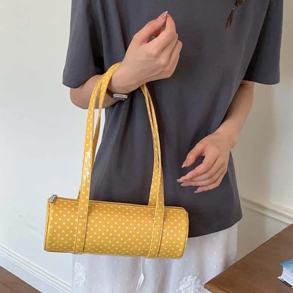Cylindrical Polka Dot Cylinder Bag Lightweight Waterproof Retro Dot Handbag Vibrant Soft-leather Candy Color Purse Summer Travel