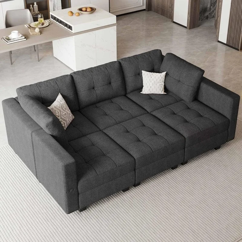 Modular Sectional Sofa with Storage Sectional Sleeper Couch Modular Sofa Bed for Living Room Dark Grey