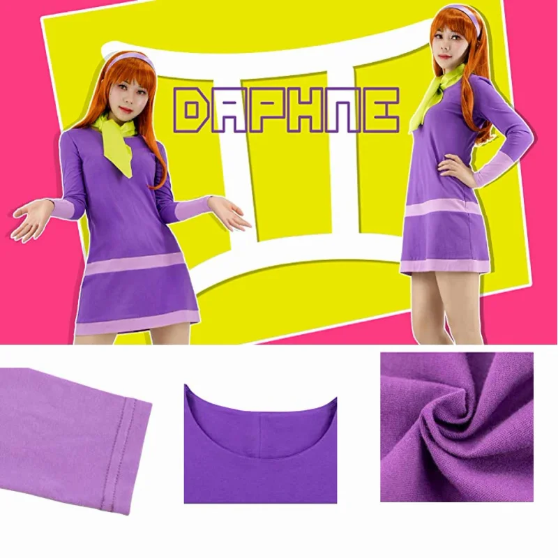 DAZCOS Daphne Cosplay Costume Daphne Purple Dress Women Halloween Carnival Party Uniform Set