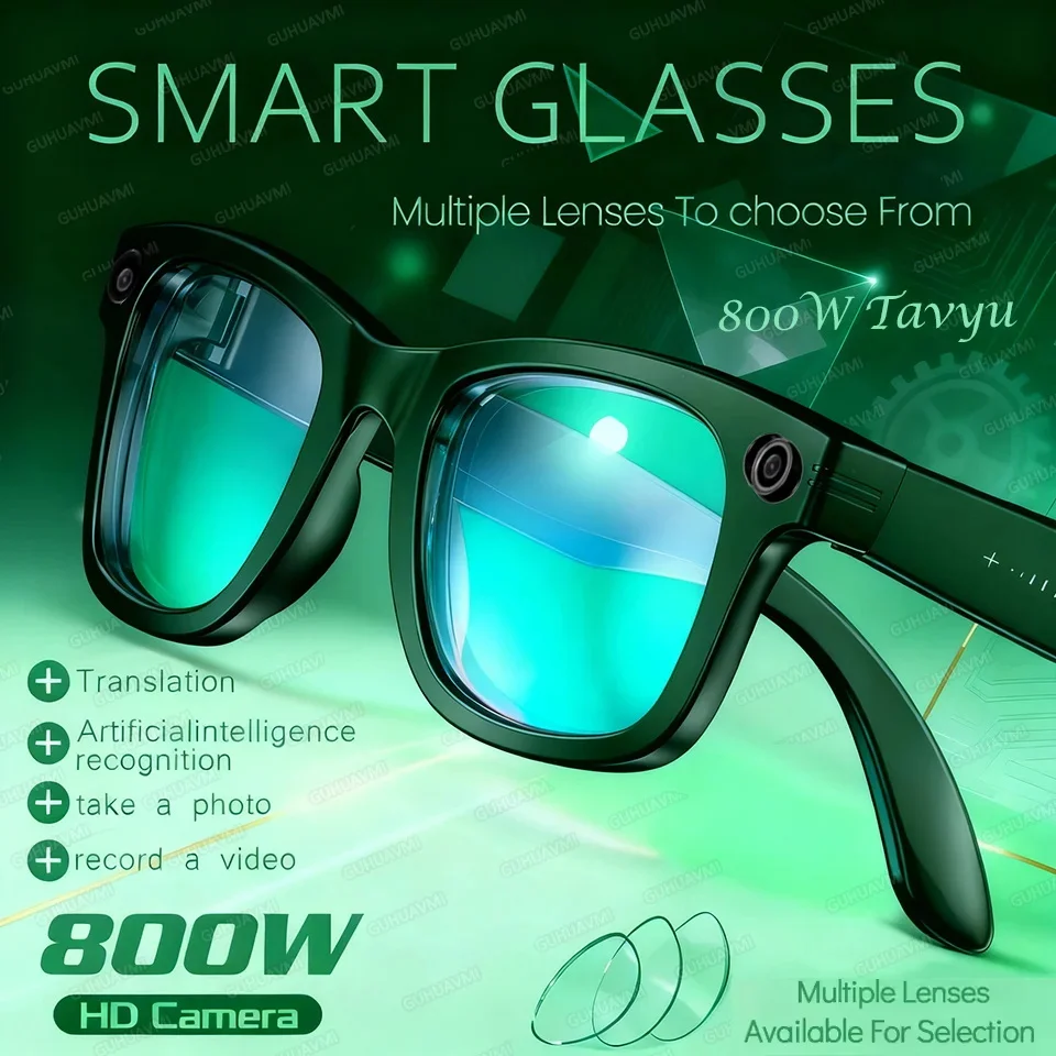2026New 800W AI Smart Glasses Camera AI Translation Voice Bluetooth Call WiFi 4K HD Waterproof Anti Blue Light Man Women Glasses