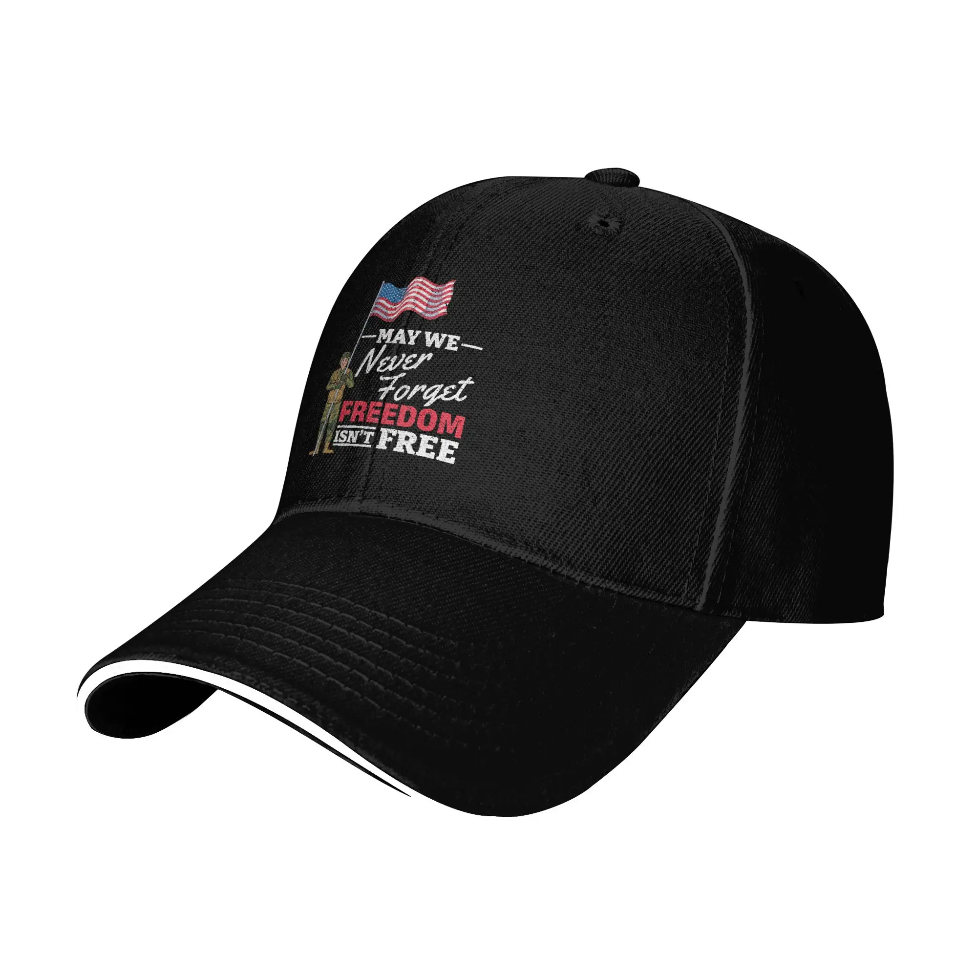 May We Never Forget Freedom Isn't Free Accessories Unisex Baseball Caps  Trucker Hat Vintage Travel Headwear Adjustable Fit Cap