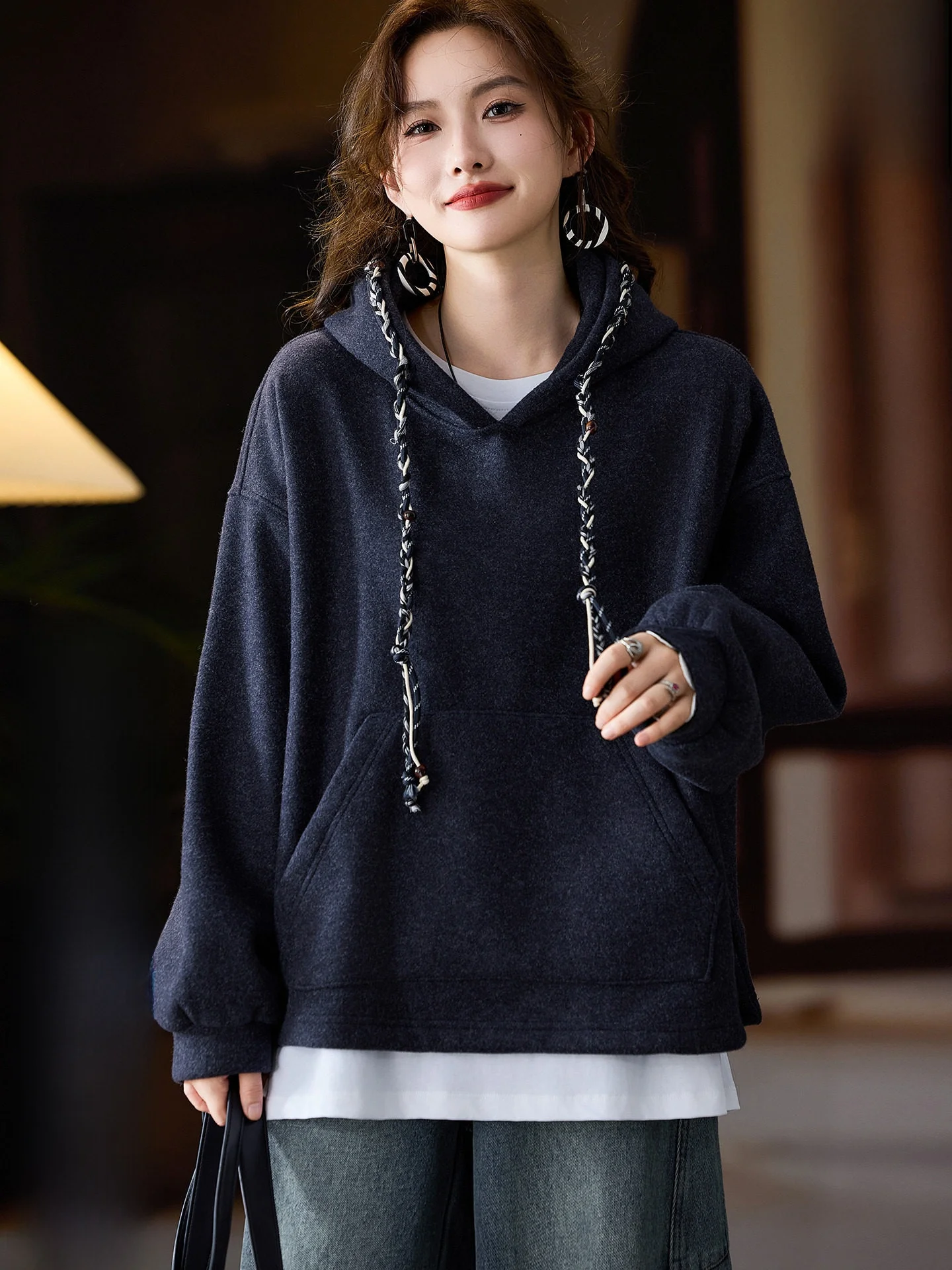 

Thiened Fce Hoodie Women's Loose Fit Street Sle Autumn Winter New Arrival plus Size Casual Wear by SuMu