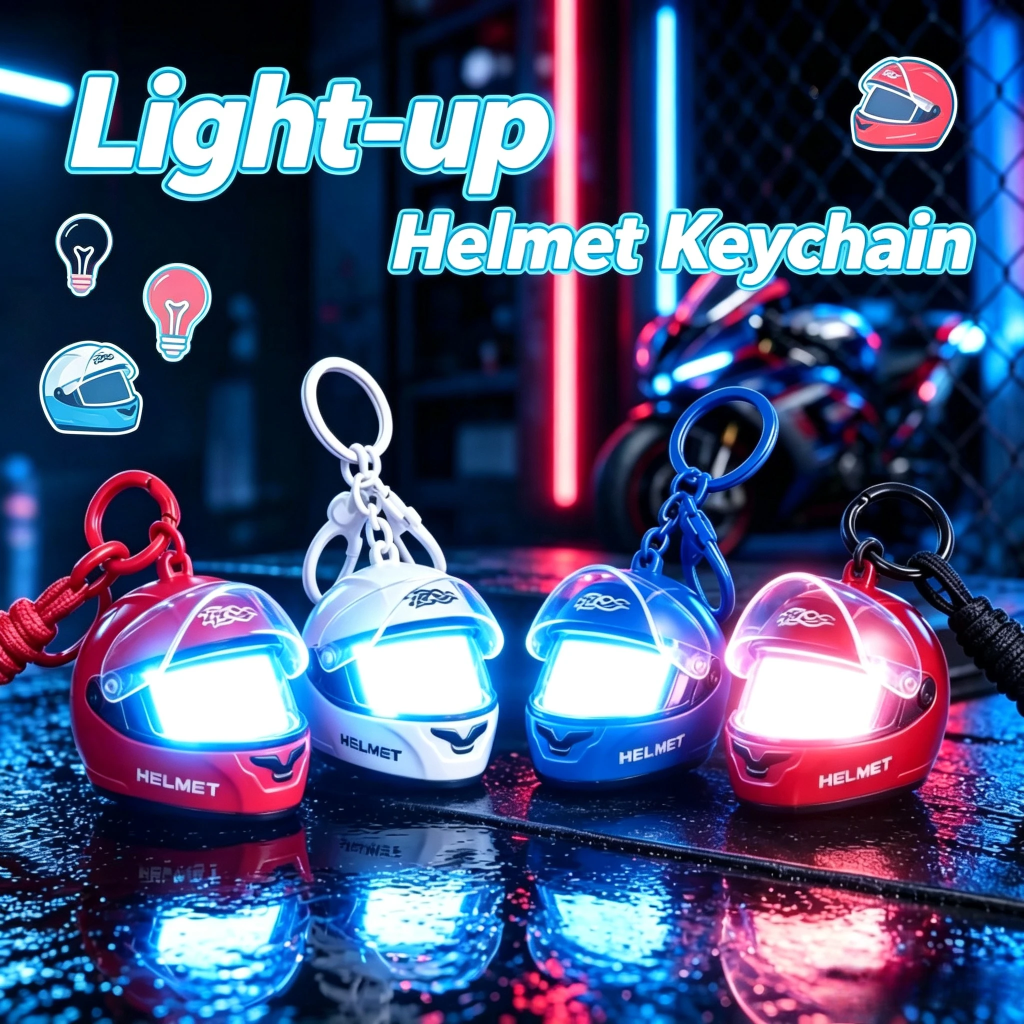 1~4PCS Light-up Helmet Keychain Cool Mini Night Light Pendant Realistic Helmet Bag Charm Gift for Motorcycle Enthusiasts